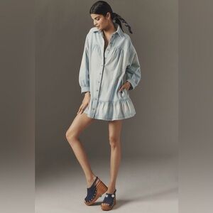 Anthropologie Pilcro Long Sleeve Embroidered Swing Mini Shirt Dress